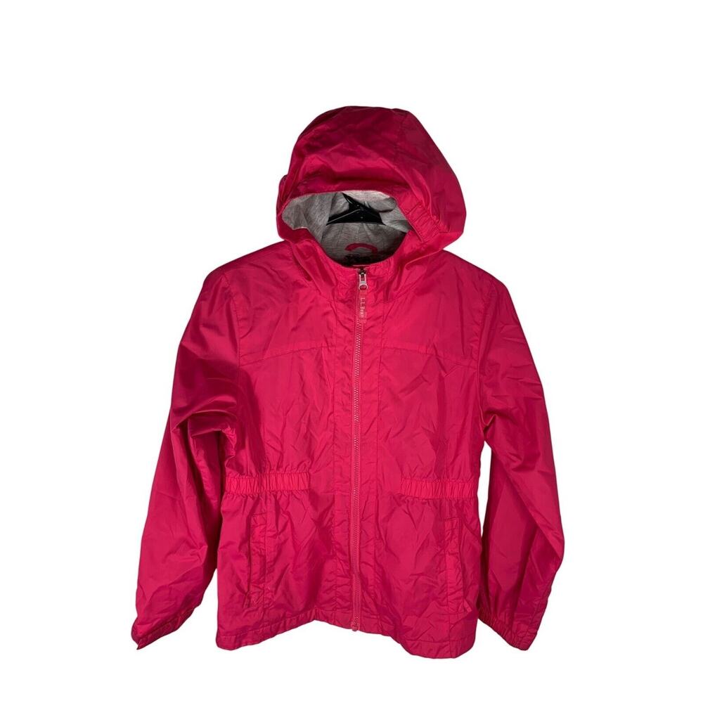 L.L. Bean Girls Hooded Windbreaker Jacket L14-16 Pink With Full Zip